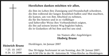 Traueranzeige von Heinrich Brune von Tageszeitung