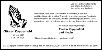Traueranzeige von Günter Zeppenfeld von Tageszeitung