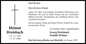 Traueranzeige von Helmut Dreisbach von Tageszeitung