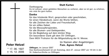 Traueranzeige von Peter Hetzel von Tageszeitung