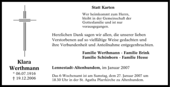 Traueranzeige von Klara Werthmann von Tageszeitung