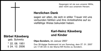 Traueranzeige von Bärbel Käseberg von Tageszeitung