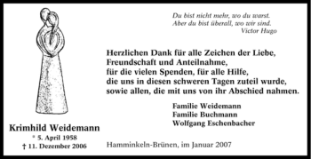 Traueranzeige von Krimhild Weidemann von Tageszeitung