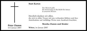Traueranzeige von Peter Damm von Tageszeitung