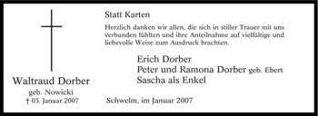 Traueranzeige von Waltraud Dorber von Tageszeitung