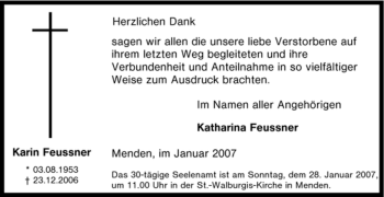 Traueranzeige von Karin Feußner von Tageszeitung
