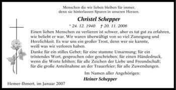 Traueranzeige von Christel Schepper von Tageszeitung