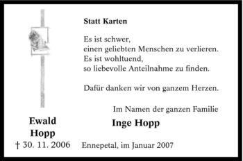 Traueranzeige von Ewald Hopp von Tageszeitung