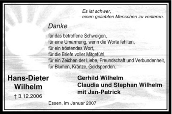 Traueranzeige von Hans-Dieter Wilhelm von Tageszeitung