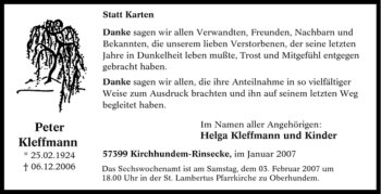Traueranzeige von Peter Kleffmann von Tageszeitung