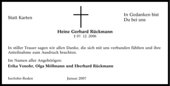 Traueranzeige von Heinz Gerhard Rückmann von Tageszeitung