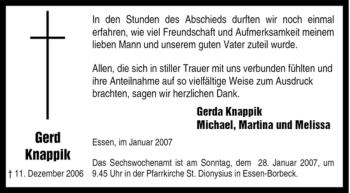 Traueranzeige von Gerd Knappik von Tageszeitung