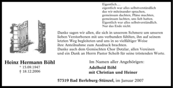 Traueranzeige von Heinz Hermann Böhl von Tageszeitung