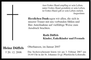 Traueranzeige von Heinz Düffels von Tageszeitung