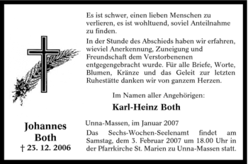 Traueranzeige von Johannes Both von Tageszeitung