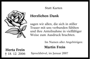 Traueranzeige von Herta Frein von Tageszeitung