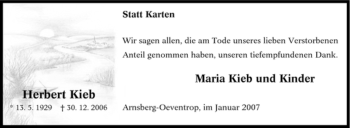 Traueranzeige von Herbert Kieb von Tageszeitung
