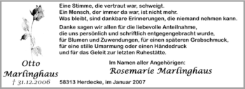 Traueranzeige von Otto Marlinghaus von Tageszeitung