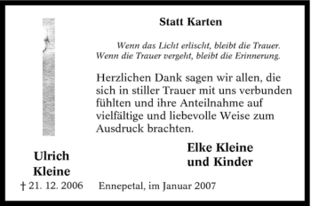 Traueranzeige von Ulrich Kleine von Tageszeitung