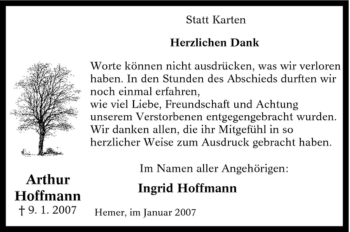 Traueranzeige von Arthur Hoffmann von Tageszeitung