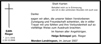 Traueranzeige von Edith Rieger von Tageszeitung