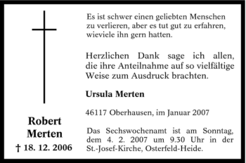 Traueranzeige von Robert Merten von Tageszeitung