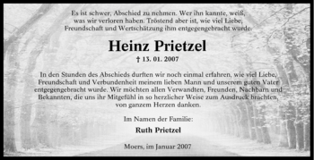 Traueranzeige von Heinz Prietzel von Tageszeitung
