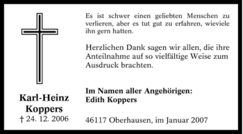 Traueranzeige von Karl-Heinz Koppers von Tageszeitung