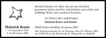 Traueranzeige von Heinrich Brune von Tageszeitung