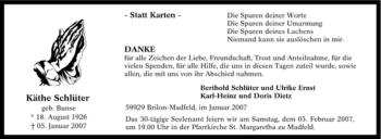 Traueranzeige von Käthe Schlüter von Tageszeitung