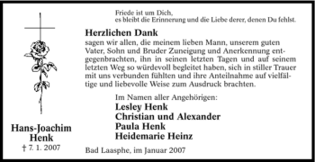 Traueranzeige von Hans-Joachim Henk von Tageszeitung