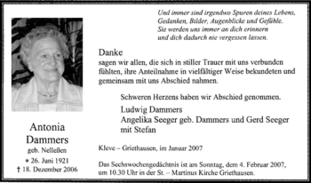 Traueranzeige von Antonia Dammers von Tageszeitung