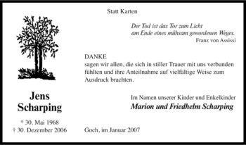 Traueranzeige von Jens Scharping von Tageszeitung