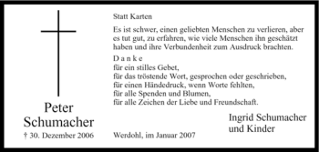Traueranzeige von Peter Schumacher von Tageszeitung