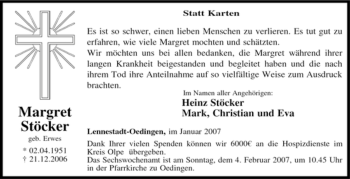Traueranzeige von Margret Stöcker von Tageszeitung