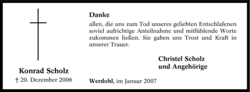  Traueranzeige für Konrad Scholz vom 30.01.2007 aus Tageszeitung