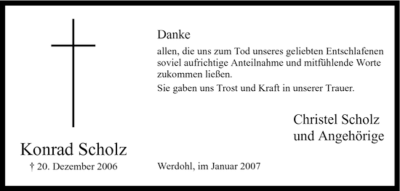  Traueranzeige für Konrad Scholz vom 30.01.2007 aus Tageszeitung