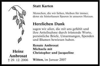 Traueranzeige von Heinz Ambrosat von Tageszeitung