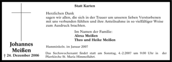 Traueranzeige von Johannes Meißen von Tageszeitung