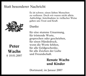 Traueranzeige von Peter Wachs von Tageszeitung