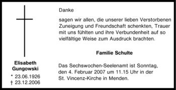Traueranzeige von Elisabeth Gungowski von Tageszeitung