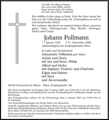 Traueranzeige von Johann Pollmann von Tageszeitung