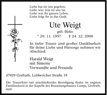 Traueranzeige von Ute Weigt von Tageszeitung