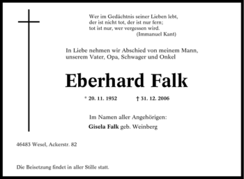 Traueranzeige von Eberhard Falk von Tageszeitung