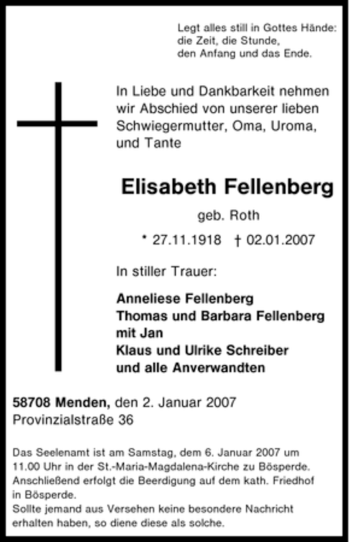 Traueranzeige von Elisabeth Fellenberg von Tageszeitung
