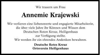 Traueranzeige von Annemie Krajewski von Tageszeitung