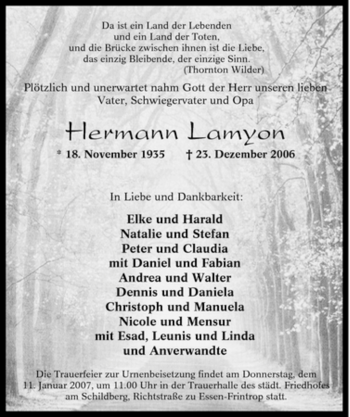 Traueranzeige von Hermann Lamyon von Tageszeitung