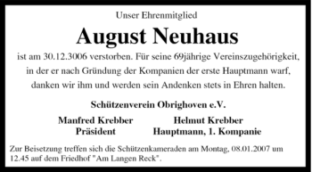Traueranzeige von August Neuhaus von Tageszeitung