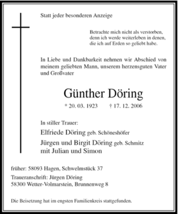 Traueranzeige von Günther Döring von Tageszeitung