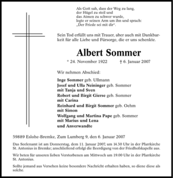 Traueranzeige von Albert Sommer von Tageszeitung